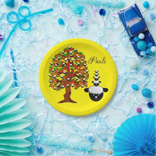 Papieren Borden, schapen, geel Papieren Bordje (Feest)