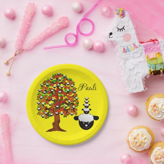 Papieren Borden, schapen, geel Papieren Bordje (Feest)