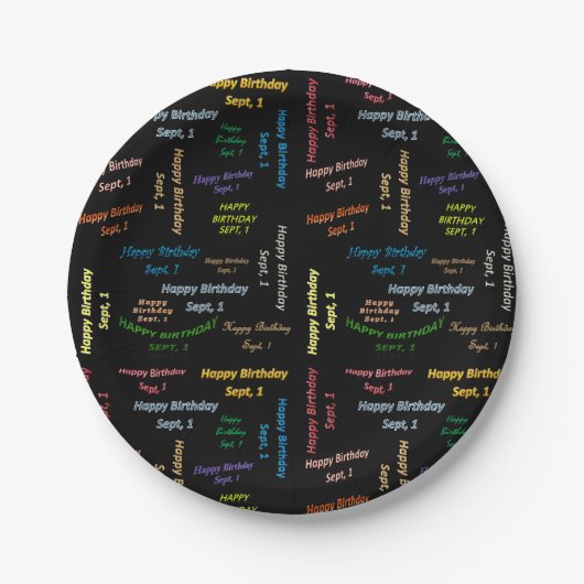 Papieren Borden september, 1 verjaardag Papieren Bordje (Voorkant)