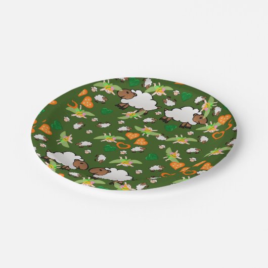 Papieren Borden, Sheep Fairy Oranje Green Hearts Papieren Bordje (Gekanteld)