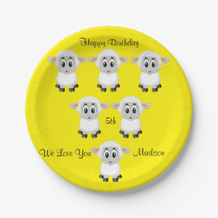 Papieren Borden, Sheep Yellow Happy Birthday 5th Bordje