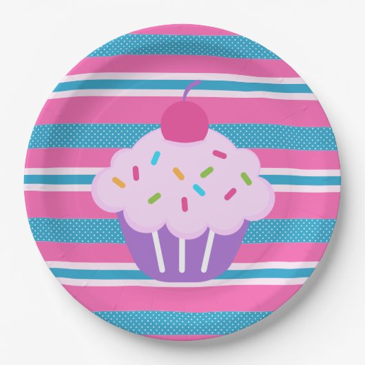 Papieren Borden/strips met cupcake Bordje (Voorkant)