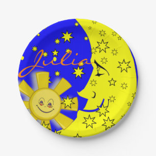 Papieren Borden, Sun Moon Yellow Stars Blue Bordje