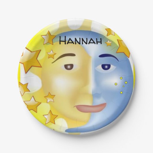 Papieren Borden, Sun Moon Yellow Stars Bordje (Voorkant)