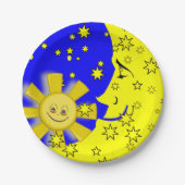 Papieren Borden, Sun Moon Yellow Stars Papieren Bordje (Voorkant)