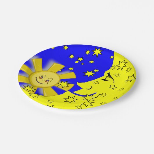 Papieren Borden, Sun Moon Yellow Stars Papieren Bordje (Gekanteld)