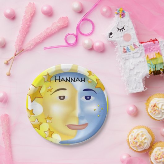 Papieren Borden, Sun Moon Yellow Stars Papieren Bordje (Feest)