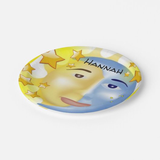 Papieren Borden, Sun Moon Yellow Stars Papieren Bordje (Gekanteld)