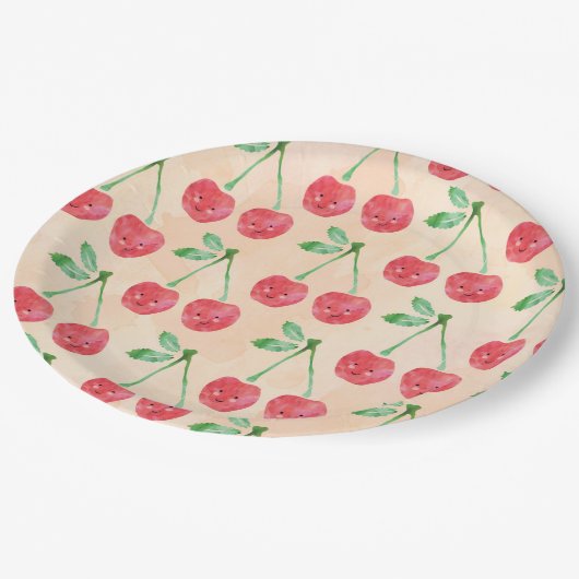Papieren Borden Sweet Red Cherry Delicate Pattern Papieren Bordje (Gekanteld)