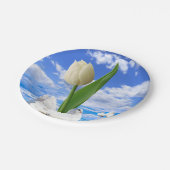 Papieren Borden, Tulp Floral White Birds Papieren Bordje (Gekanteld)