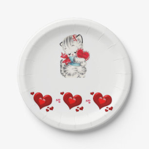 Papieren borden Valentijnsdag Kitten Retro Bordje
