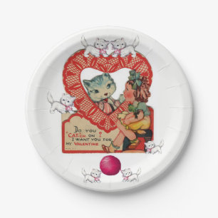 Papieren borden Valentijnsdag Kitten Vintage Bordje