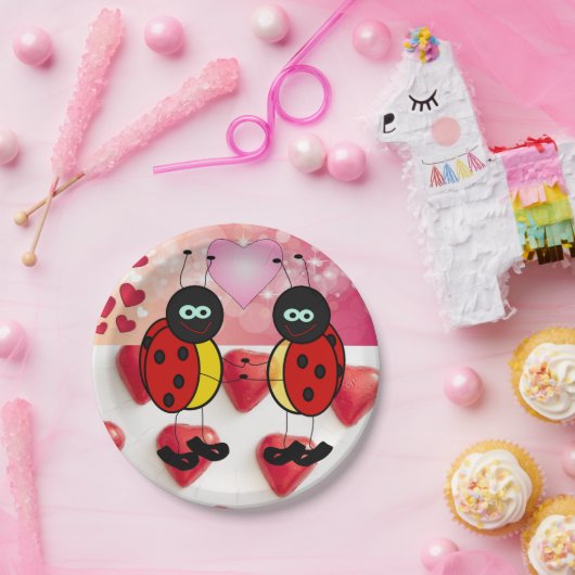 Papieren borden Valentijnsdag, Ladybug Papieren Bordje (Feest)