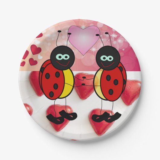 Papieren borden Valentijnsdag, Ladybug Papieren Bordje (Voorkant)