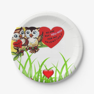 Papieren borden Valentijnsdag Owl Vintage Papieren Bordje