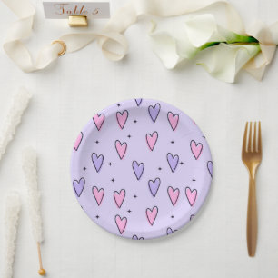 Papieren borden Valentijnsdag Paarse & Roze Harten Bordje
