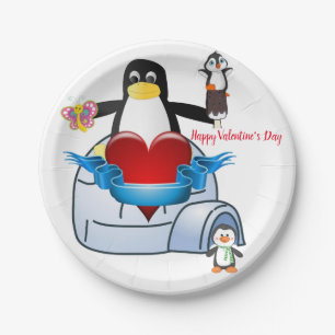 Papieren borden Valentijnsdag, Penguin Hearts Bordje