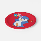 Papieren borden Valentijnsdag, Penguin Hearts Bordje (Gekanteld)