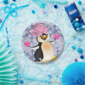 Papieren borden Valentijnsdag, Penguin Hearts Papieren Bordje (Feest)