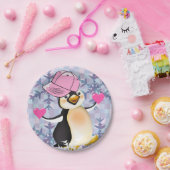 Papieren borden Valentijnsdag, Penguin Hearts Papieren Bordje (Feest)
