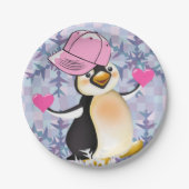 Papieren borden Valentijnsdag, Penguin Hearts Papieren Bordje (Voorkant)