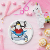 Papieren borden Valentijnsdag, Penguin Hearts Papieren Bordje (Feest)