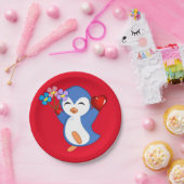 Papieren borden Valentijnsdag, Penguin Hearts Papieren Bordje (Feest)