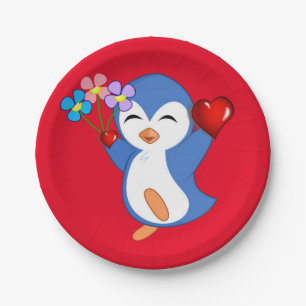 Papieren borden Valentijnsdag, Penguin Hearts Papieren Bordje