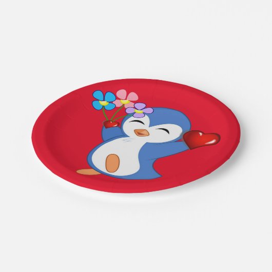 Papieren borden Valentijnsdag, Penguin Hearts Papieren Bordje (Gekanteld)