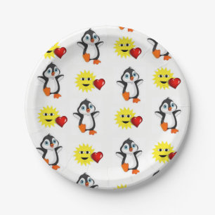 Papieren borden Valentijnsdag, Penguin Hearts Papieren Bordje