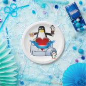 Papieren borden Valentijnsdag, Penguin Hearts Papieren Bordje (Feest)