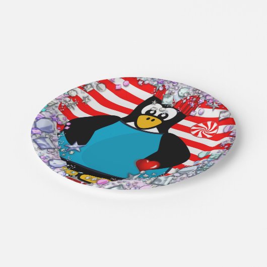 Papieren borden Valentijnsdag, Penguin Hearts Papieren Bordje (Gekanteld)