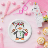 Papieren borden Valentijnsdag, Penguin Hearts Papieren Bordje (Feest)