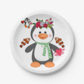 Papieren borden Valentijnsdag, Penguin Hearts Papieren Bordje (Voorkant)