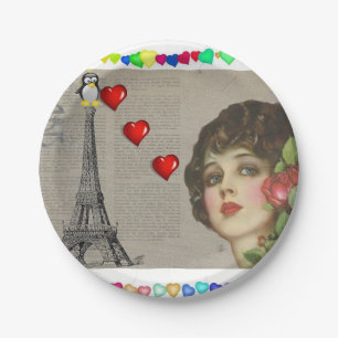 Papieren borden Valentijnsdag, Penguin Hearts Papieren Bordje