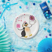 Papieren borden Valentijnsdag, Penguin Hearts Papieren Bordje (Feest)