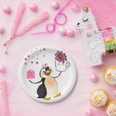 Papieren borden Valentijnsdag, Penguin Hearts Papieren Bordje (Feest)