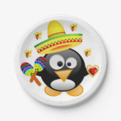 Papieren borden Valentijnsdag, Penguin Hearts Papieren Bordje (Voorkant)