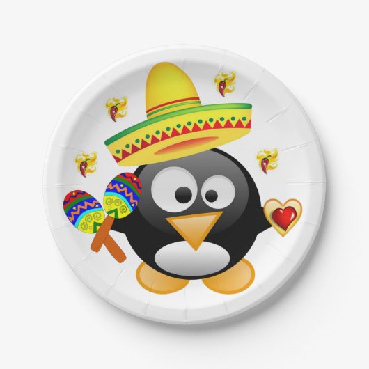 Papieren borden Valentijnsdag, Penguin Hearts Papieren Bordje (Voorkant)