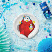 Papieren borden Valentijnsdag, Penguin Hearts Papieren Bordje (Feest)