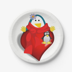 Papieren borden Valentijnsdag, Penguin Hearts Papieren Bordje