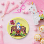 Papieren borden Valentijnsdag, Penguin Hearts Papieren Bordje (Feest)