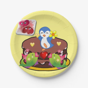 Papieren borden Valentijnsdag, Penguin Hearts Papieren Bordje