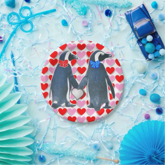 Papieren borden Valentijnsdag, Penguin Papieren Bordje (Feest)