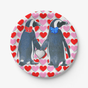 Papieren borden Valentijnsdag, Penguin Papieren Bordje