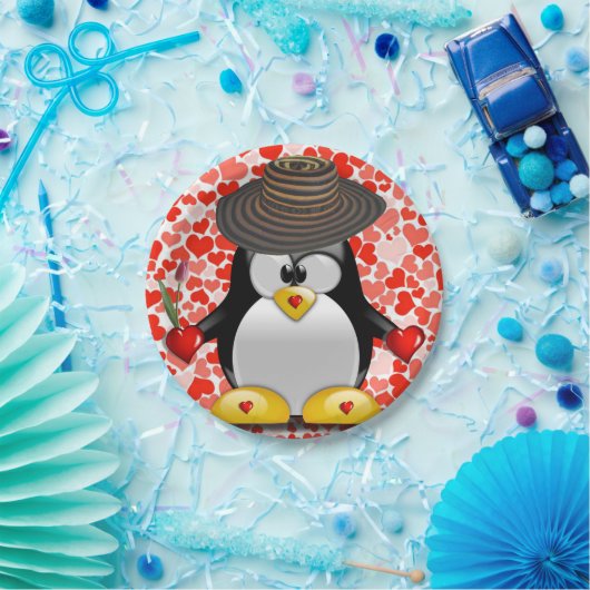 Papieren borden Valentijnsdag, Penguin Papieren Bordje (Feest)