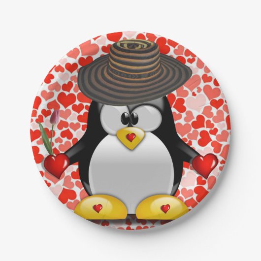 Papieren borden Valentijnsdag, Penguin Papieren Bordje (Voorkant)
