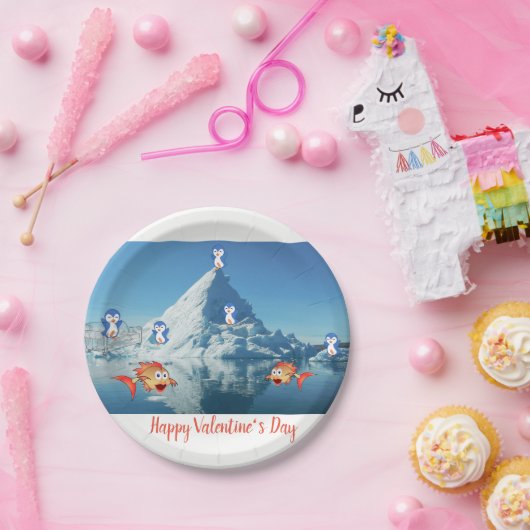 Papieren borden Valentijnsdag, Penguin Papieren Bordje (Feest)