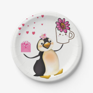 Papieren borden Valentijnsdag, Pinguïn Harten Bordje