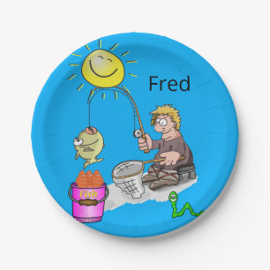 Papieren Borden, Visser Fish Sun Blue Papieren Bordje